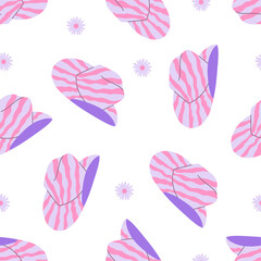 Cowgirl hats and flowers seamless pattern.Cowboy western theme. Wild west. Hand drawn vector design