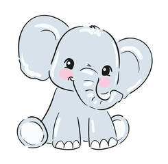 Hand Drawn cute elephant vector illustration