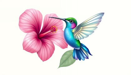 Obraz premium Vibrant Hummingbird and Hibiscus Flower: A Tropical Greeting Card Design