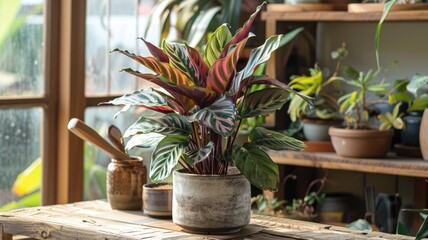 Vibrant indoor plants on rustic wooden table in sunlit room ,Houseplant Appreciation Day