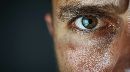 A man with a dark eye and a beard