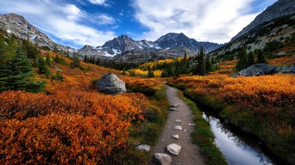 The sky is clear and the sun is shining, creating a serene