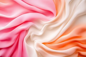 Obraz premium Close-up of flowing pink and peach fabric with soft folds and gradient tones. luxury textile branding