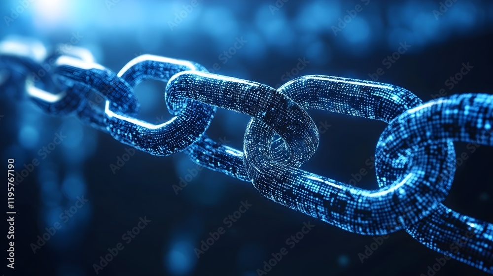 Poster abstract digital chain link network technology background blue glowing data secure connection modern