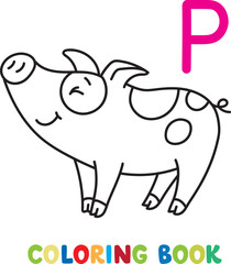 Funny pig. Animals coloring book for kids