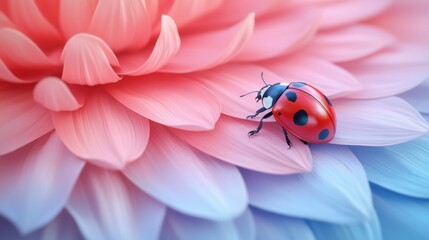 A detailed macro shot of a bright ladybug perched delicately on a colorful flower petal