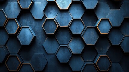 Abstract minimalist design with hexagonal grid pattern on blue background. Featuring white space in the center for text, ideal for design templates and modern banners.