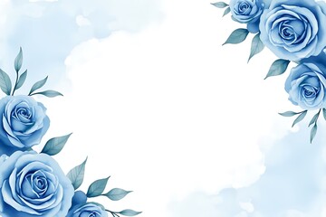 blue rose flower watercolor frame background, ai art