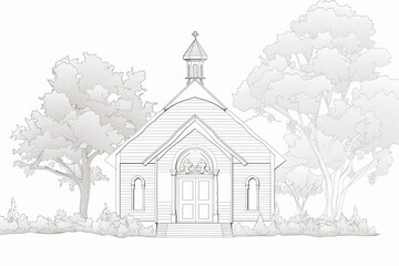 Ethereal wedding chapel outline on canvas symbolizing purity and love