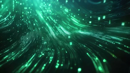 Dynamic green abstract light patterns create a mesmerizing visual effect in a digital landscape © Maryna