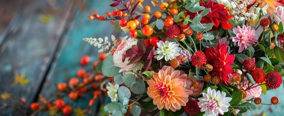 Vibrant autumn floral bouquet with colorful blooms for seasonal decor