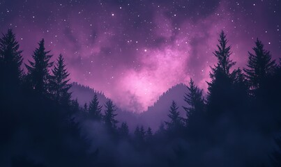 Violet and Pink Star Field with Forest Silhouette, HD Phone Wallpaper Featuring AI Artistry