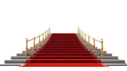 Elegant Red Carpet Entrance Staircase with Gold Railings   Awards Ceremony Gala Hollywood Premiere Event