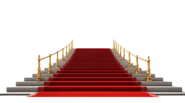 Elegant Red Carpet Entrance Staircase with Gold Railings   Awards Ceremony Gala Hollywood Premiere Event
