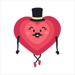 Cute Heart Character Emotion Cartoon Adorable Mascot. Vector illustration for Valentines Day designs, love-themed projects, and emotional content.  