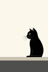 Simple black cat silhouette sitting on a minimalist background
