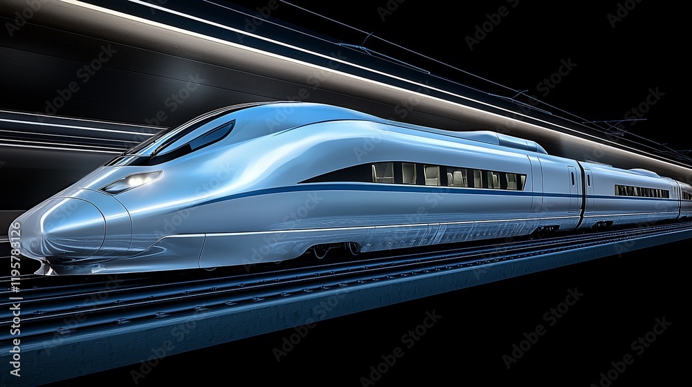 Aufkleber sleek high-speed train speeding through a dark tunnel.