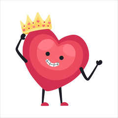 Cute Heart Character Emotion Cartoon Adorable Mascot. Vector illustration for Valentines Day designs, love-themed projects, and emotional content.  