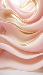 Elegant abstract composition of flowing pastel waves resembling soft fabric. Gentle pink and beige tones create a serene and sophisticated aesthetic.