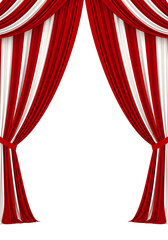 Striped Velvet Circus Curtains in White and Red on Isolated Background 