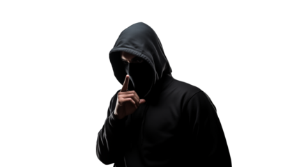 Mysterious Figure in Black Hoodie Hiding Face Secret Anonymous Cybersecurity Hacker