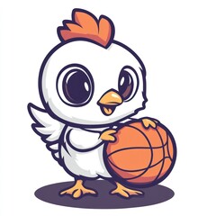 Fototapeta premium Chicken holding a basketball. Use children's book art. Plain background