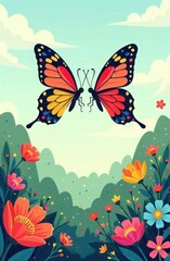 A pair of butterflies, flying together over a colorful garden