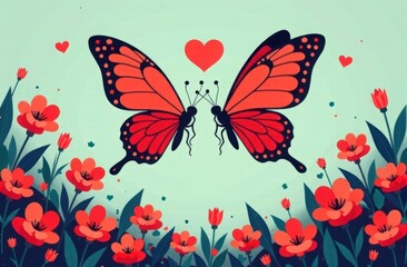 A pair of butterflies, flying together over a colorful garden