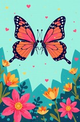 A pair of butterflies, flying together over a colorful garden