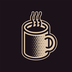 Coffee mug vector icon illustration isolated on dark background