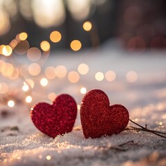Fototapeta premium Valentines, Red glowing heart, particle effect, romantic atmosphere, dark background, sparkles, Valentine's Day concept, digital art, 3D rendering, bokeh lights, ethereal, magical, love symbol