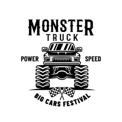 Monster truck big car vector emblem in monochrome style isolated on white background © Flat_Enot