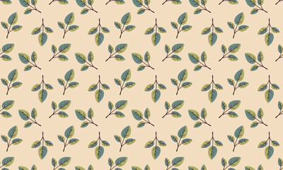 Hand drawn floral pattern vector design. Simple ornament with plant and leaf.