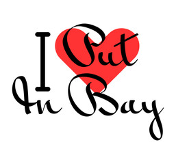 I love Put-In-Bay, city of United States. Hand drawn letters with red heart. Vector illustration lettering, modern design