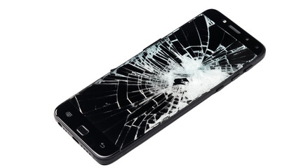 Shattered Smartphone Screen Damaged Mobile Phone Display with Cracks for Repair Technology and Broken Device Concepts