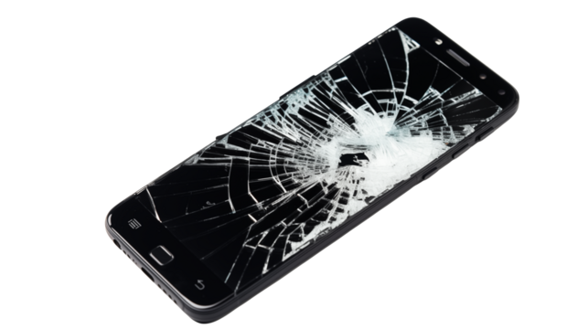 Shattered Smartphone Screen Damaged Mobile Phone Display with Cracks for Repair Technology and Broken Device Concepts