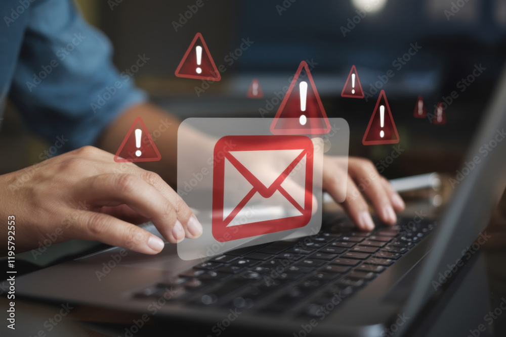 Aufkleber new email notification and internet communication concept featuring alert icons for security and jun