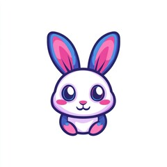 Fototapeta premium Cute cartoon rabbit illustration, sitting, white background, peaceful scene. Possible use children's book cover
