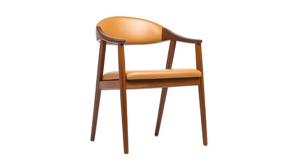 Fototapeta premium Mid Century Modern Wooden Chair Tan Leather Seat Home Decor Furniture