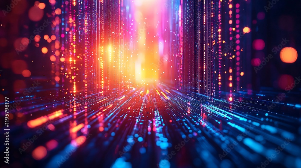 Poster Abstract colorful digital data stream tunnel.