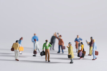 A group of travelers on a light background,