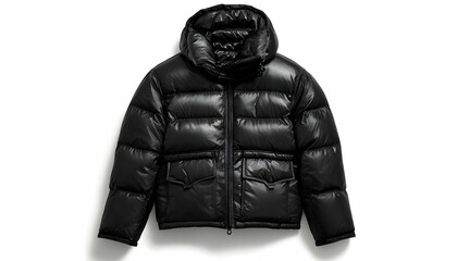 Black puffer jacket isolated on white background