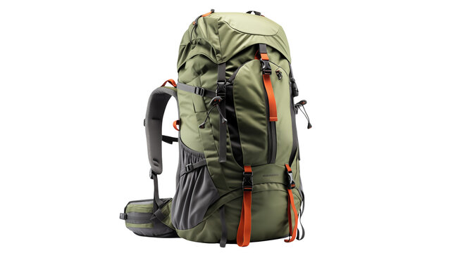 High quality image of a durable green and orange backpack perfect for hiking camping or outdoor adventures Ideal for travel blogs adventure gear websites and outdoor apparel marketing