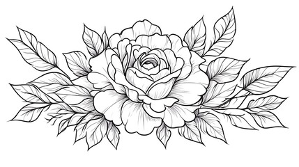 Elegant rose line art floral arrangement, white background, design element
