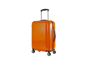 an orange suitcase with wheels and an orange handle PNG image, PNG file, Generative art.