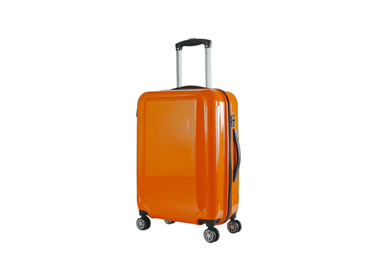 an orange suitcase with wheels and an orange handle PNG image, PNG file, Generative art.