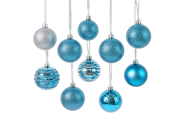 blue ornaments hanging from silver balls on a transparent background PNG image, PNG file, Generative art.