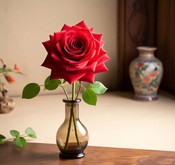 Fototapeta premium Passion's Deep Blaze ||Red rose on a table || Love's Eternal Flame ||beauty of love