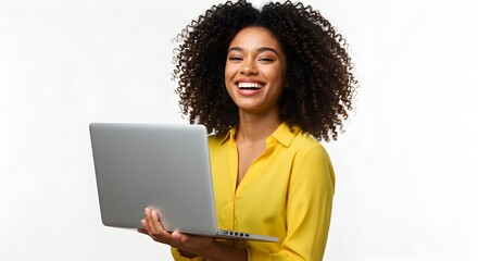 a smiling person holding laptop png