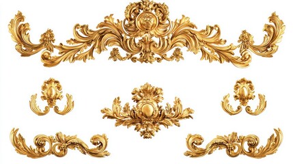 Gold ornate decorative elements isolated on white background.